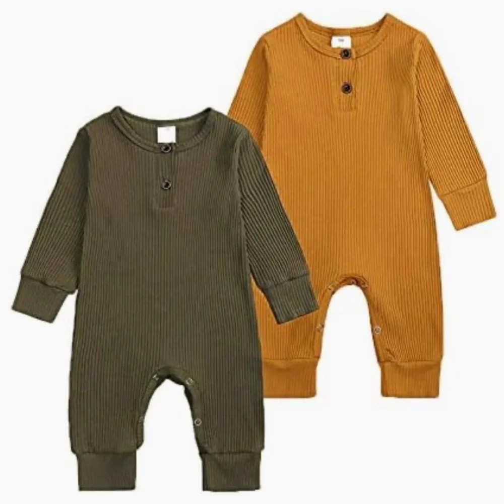 Baby Ribbed One Piece Romper Set in Green and Orange Tone Size 9-12 Months NWOT